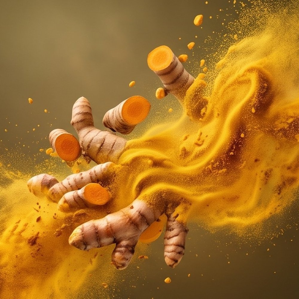 Whole organic turmeric roots with fresh turmeric powder